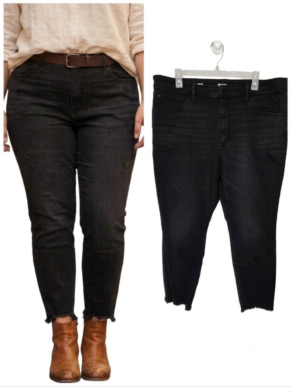 Evri Distressed Ankle Jeans Skinny Jean Raw Hemline Black Women's Plus Size 16W